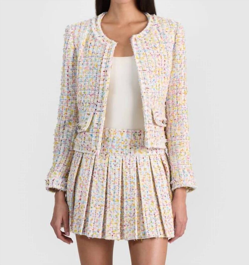 NEW ALICE + OLIVIA landon cropped jacket in off white multi